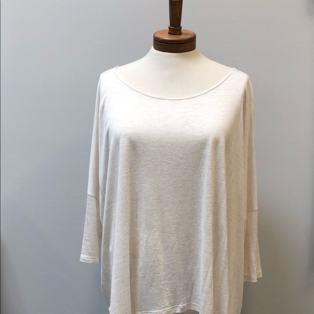 Loose Fit Jersey Stretch Top, Cream/Beige, Sz Lg